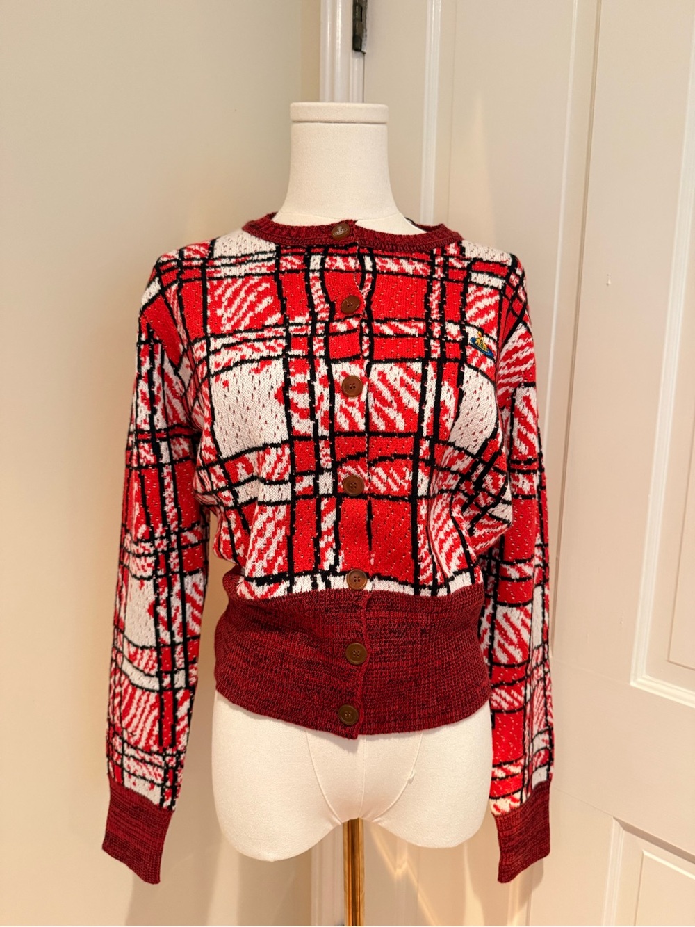 Vivienne Westwood Red White Plaid Button-Front Cardigan